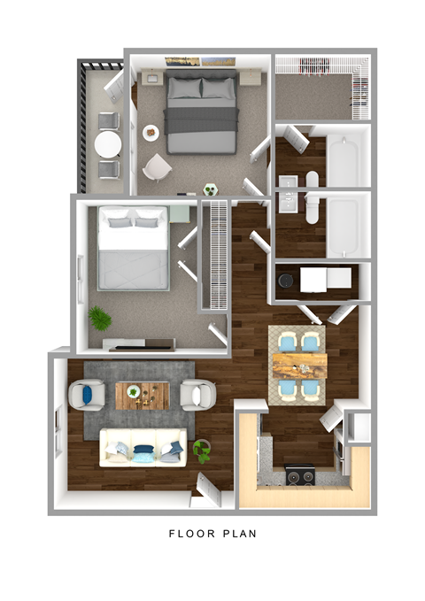 a stylized floor plan with bedrooms and a living room